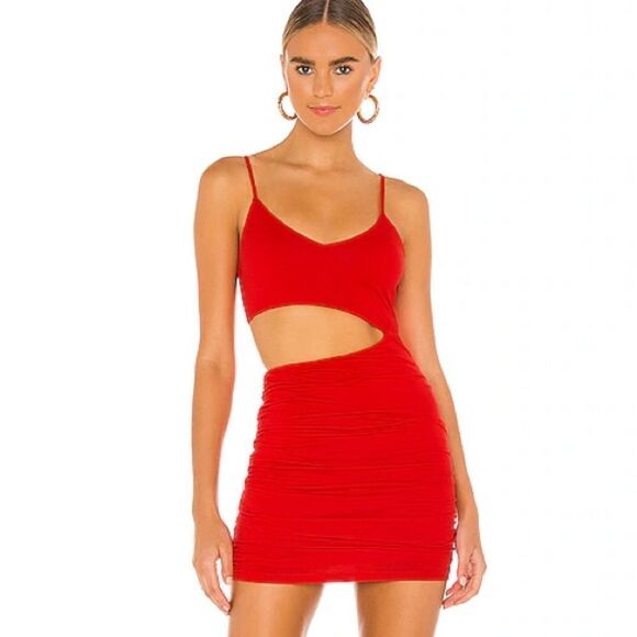 Superdown REVOLVE Darcey Ruched Mini Dress in Red Cotton Cut out XXS - Picture 1 of 11